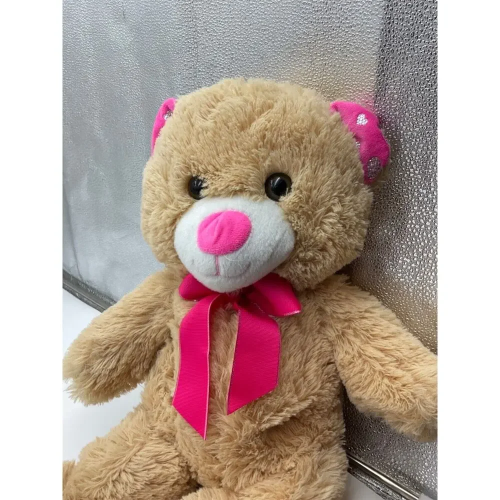21-Inch Teddy Bear with Pink Bow,‎ Pink/Silver Hearts by Tom's Toys